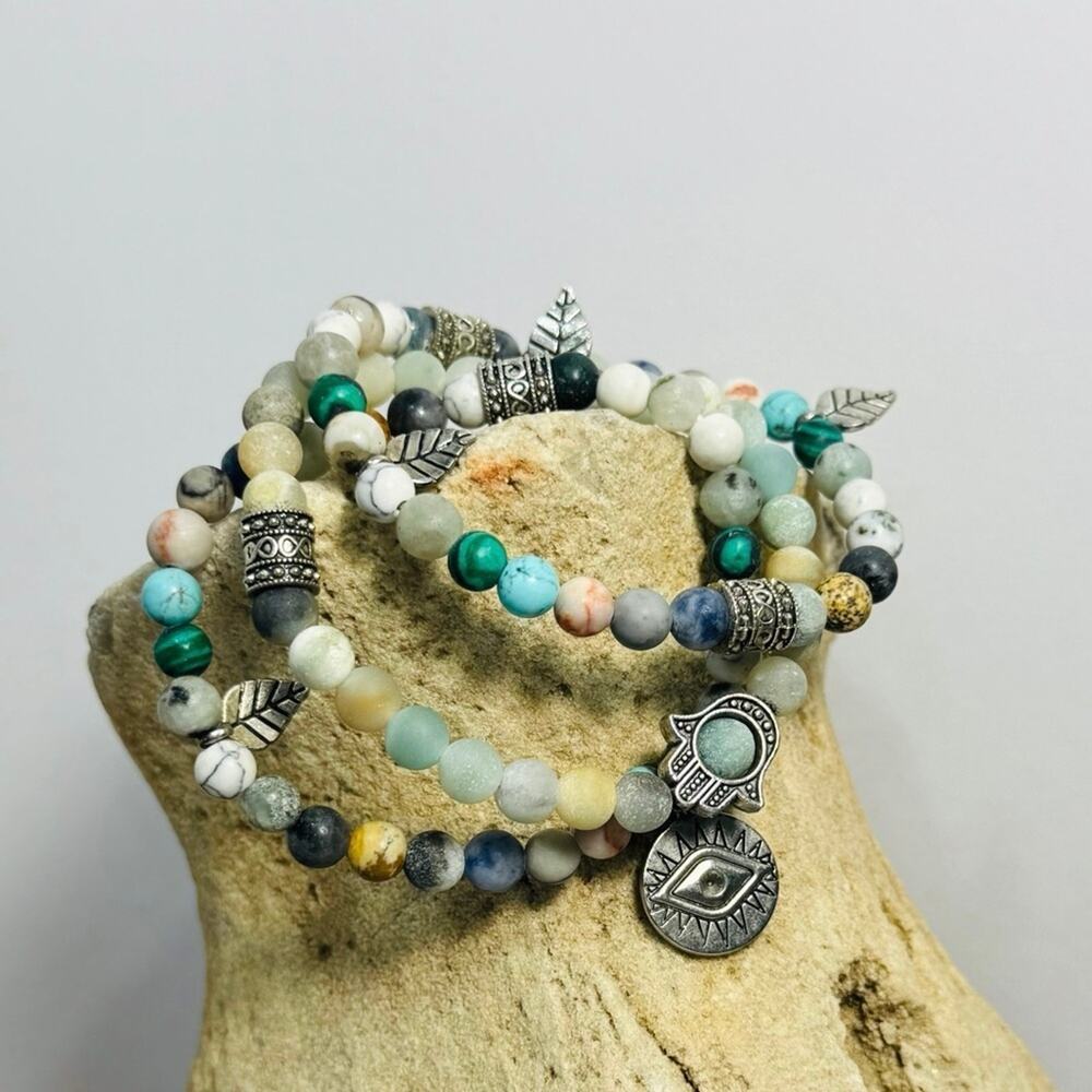 Agate Beaded Boho Bracelet Set of 3 Arm Candy by Eye Candy LA